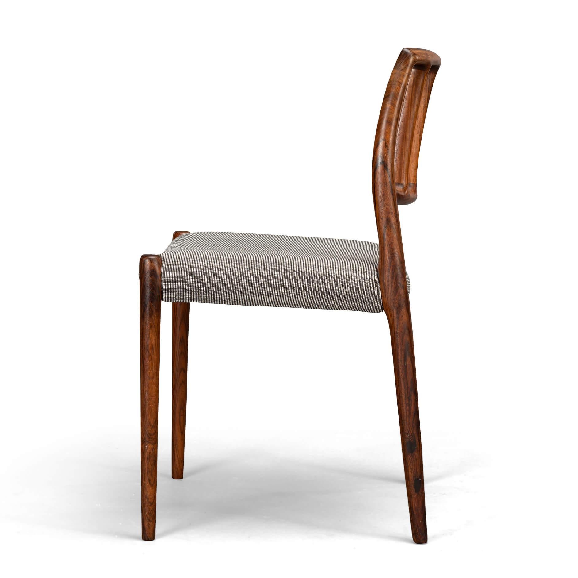 Reupholstered Rosewood Model 83 Niels O. Moller Dining Chairs, Set of 5 For Sale 13