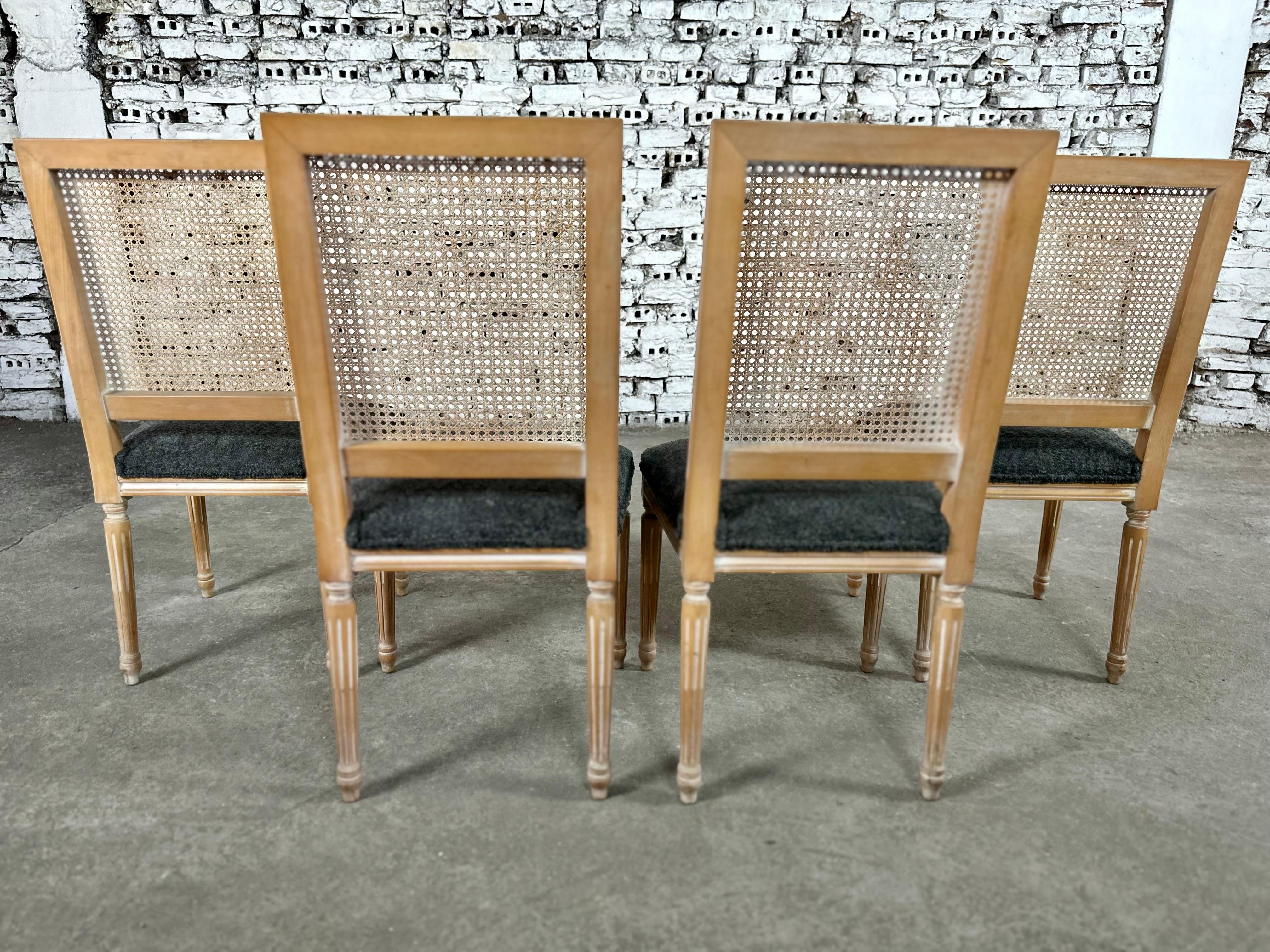 Reupholstered Square Back Louis XVI Style Dining Chairs - Set of 4 For Sale 11