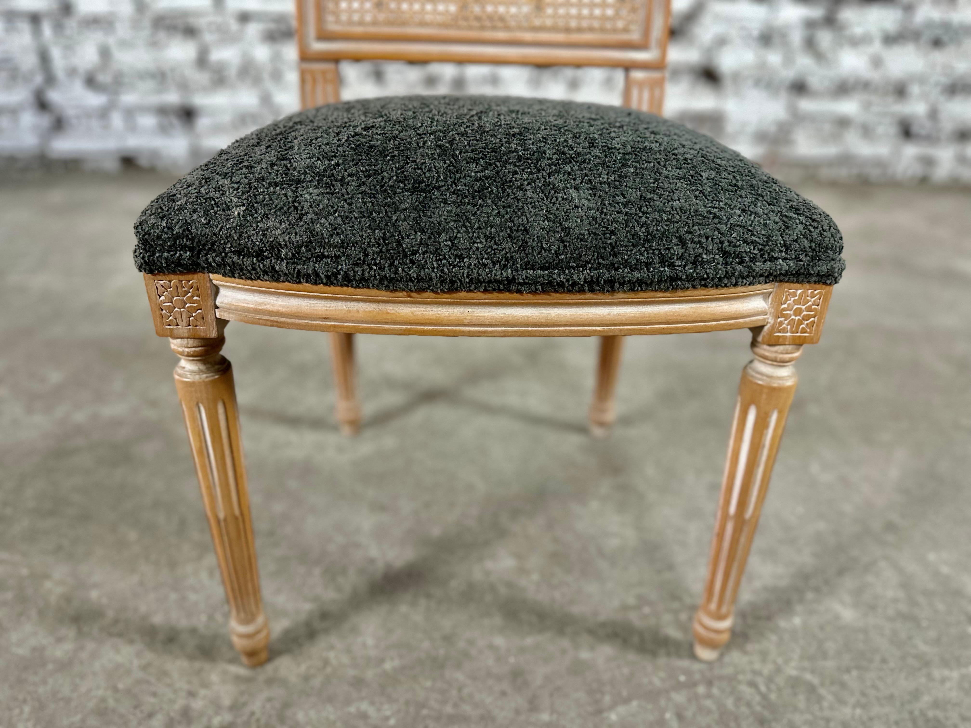 French Reupholstered Square Back Louis XVI Style Dining Chairs - Set of 4 For Sale
