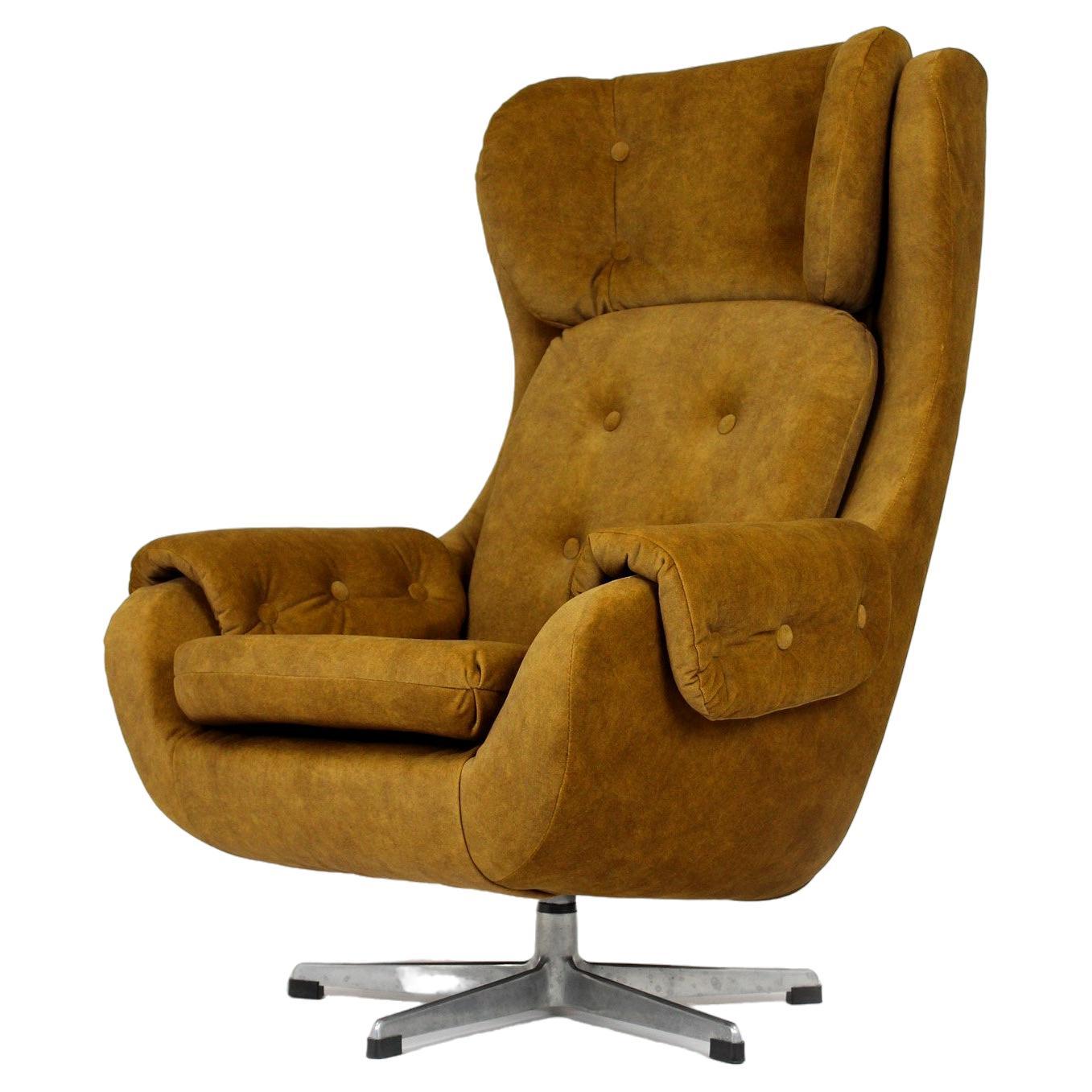 Reupholstered Swivel Lounge Chair from Up Zavody, Czechia, 1970s For Sale
