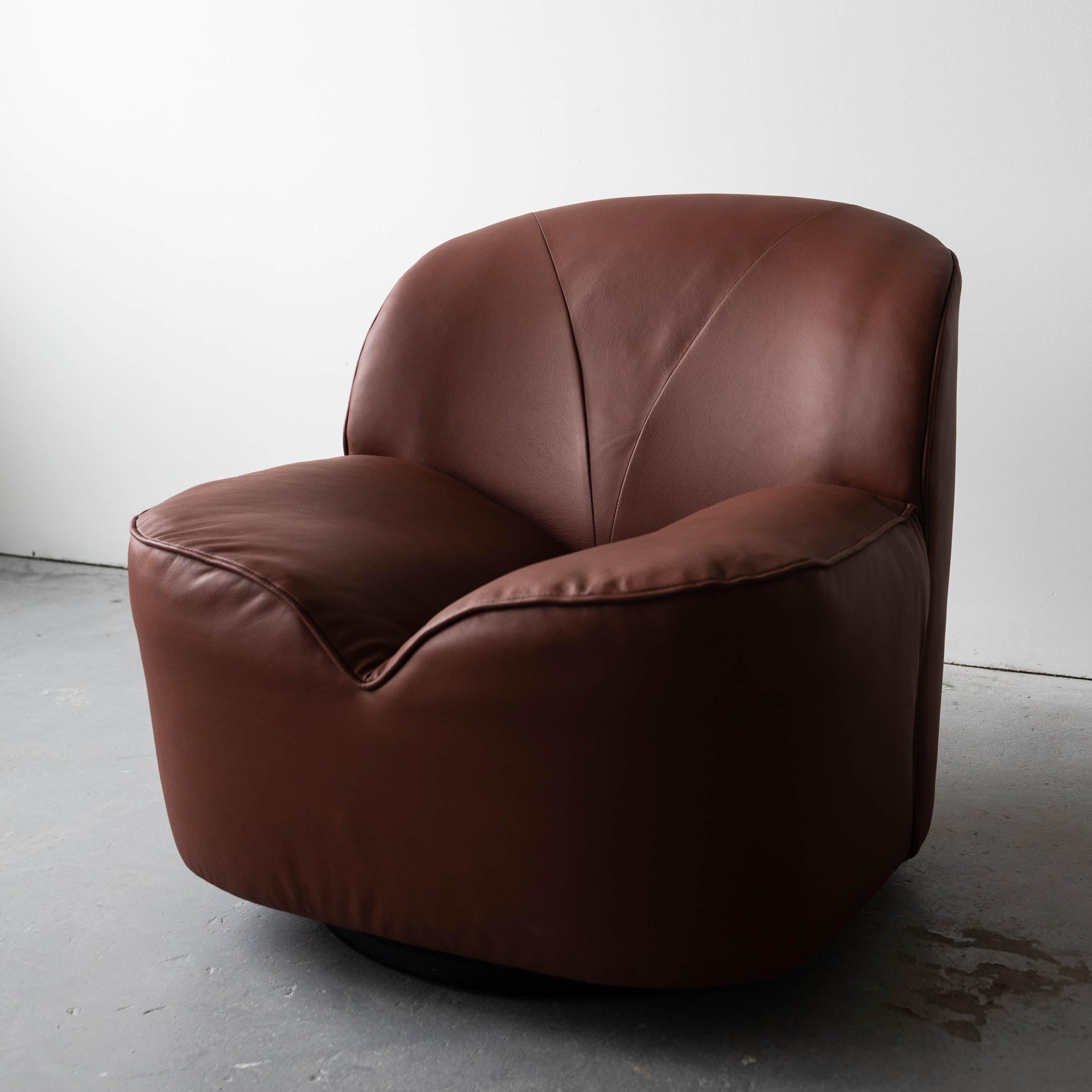 Post-Modern Reupholstered Swivel / Tilt Chair by Directional For Sale