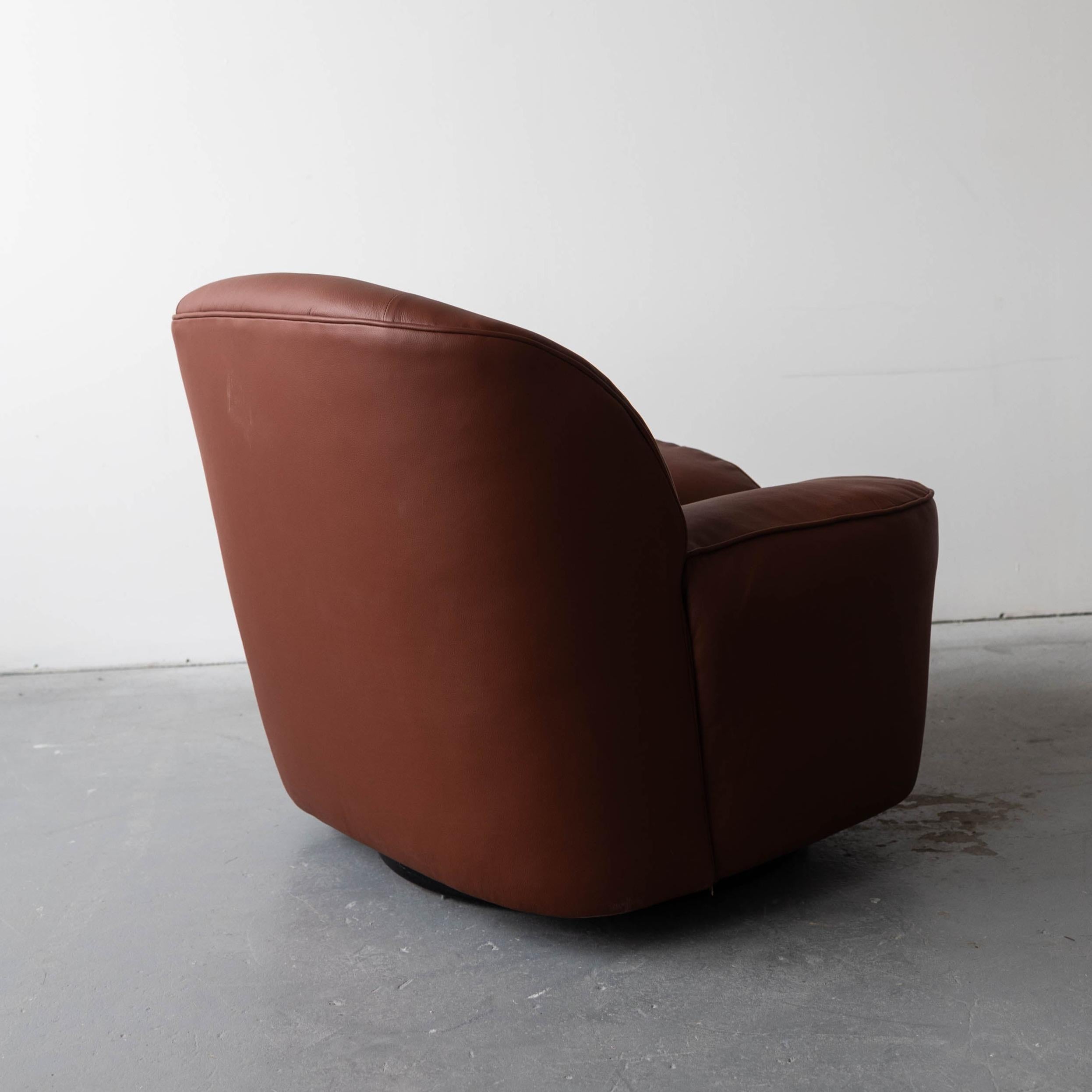 Leather Reupholstered Swivel / Tilt Chair by Directional For Sale