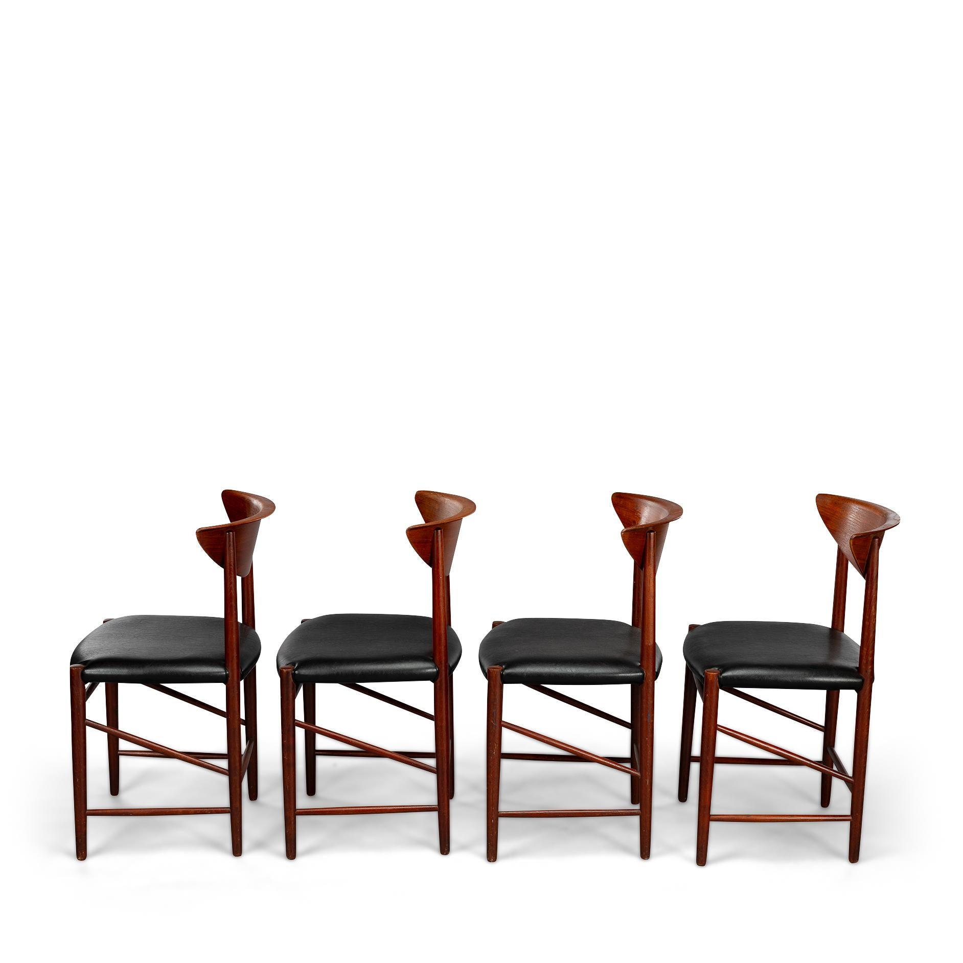 Faux Leather Reupholstered Teak Chair Model # 317 by Peter Hvidt for Soborg Mobel, Set of 4 For Sale