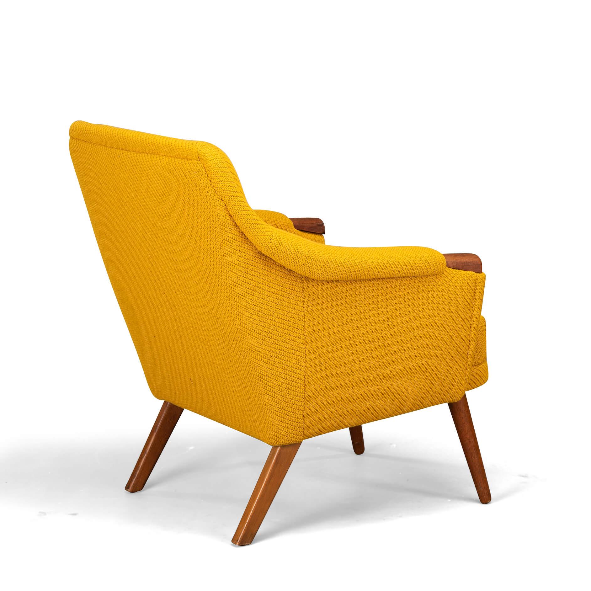 Danish Reupholstered Yellow Armchair by Johannes Andersen for CFC Silkeborg, 1960s For Sale