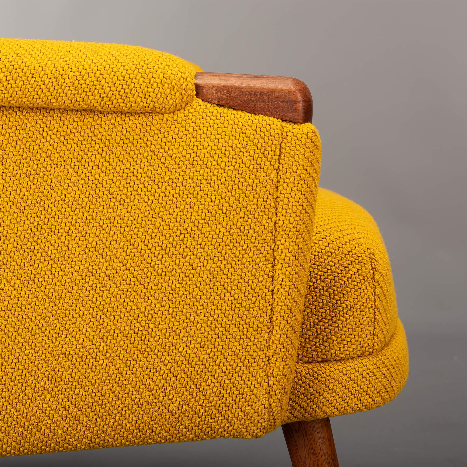 Teak Reupholstered Yellow Armchair by Johannes Andersen for CFC Silkeborg, 1960s For Sale