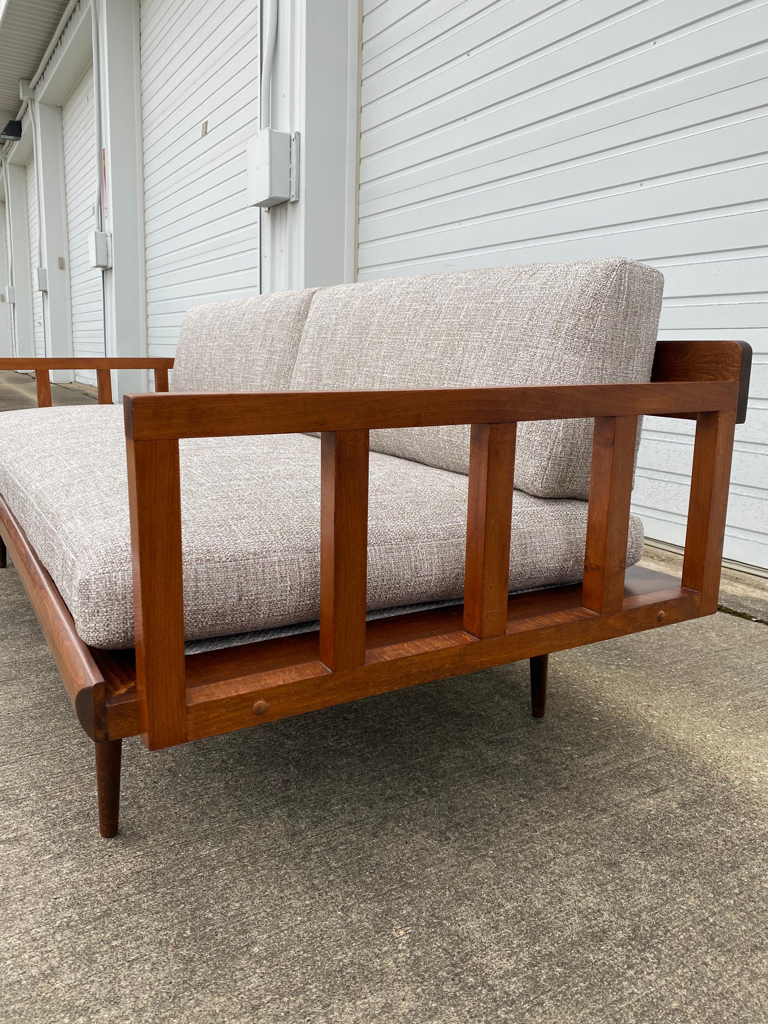 Fabric Reupholstered Yugoslavian Mid-century Modern Teak Daybed For Sale