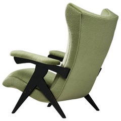 Reupholstered Zanine Caldas High Back Armchair in Green Velvet Upholstery