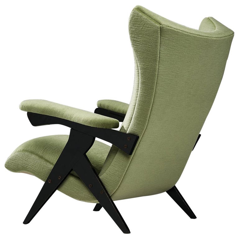 Reupholstered Zanine Caldas High Back Armchair In Green Velvet Upholstery For At 1stdibs Green Velvet Upholstery, Modern High Back Armchair