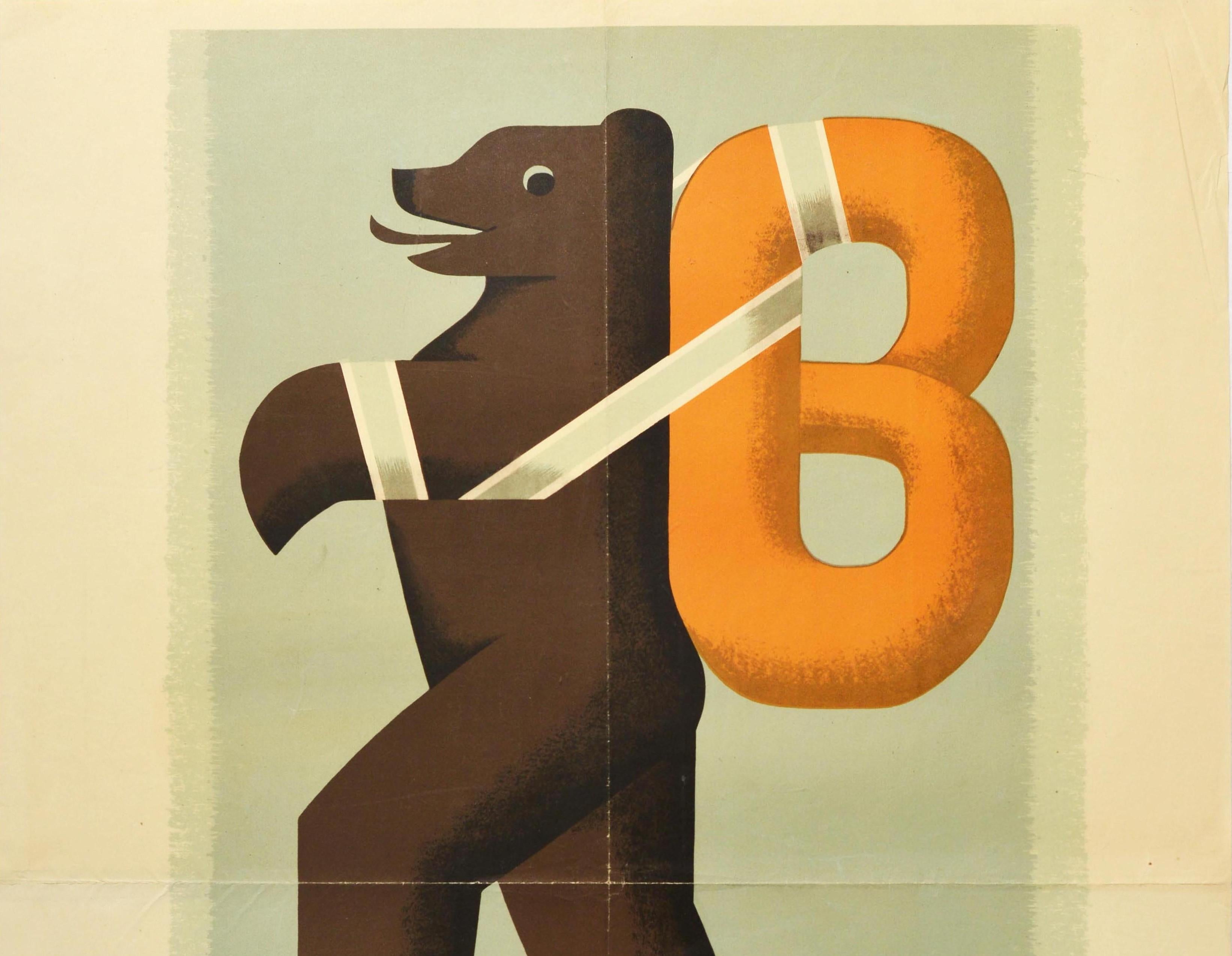 Original Vintage Poster Bakery Exhibition Berlin Bear Pretzel Design Funkturm - Print by Reuter