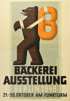 Original Vintage Poster Bakery Exhibition Berlin Bear Pretzel Design Funkturm