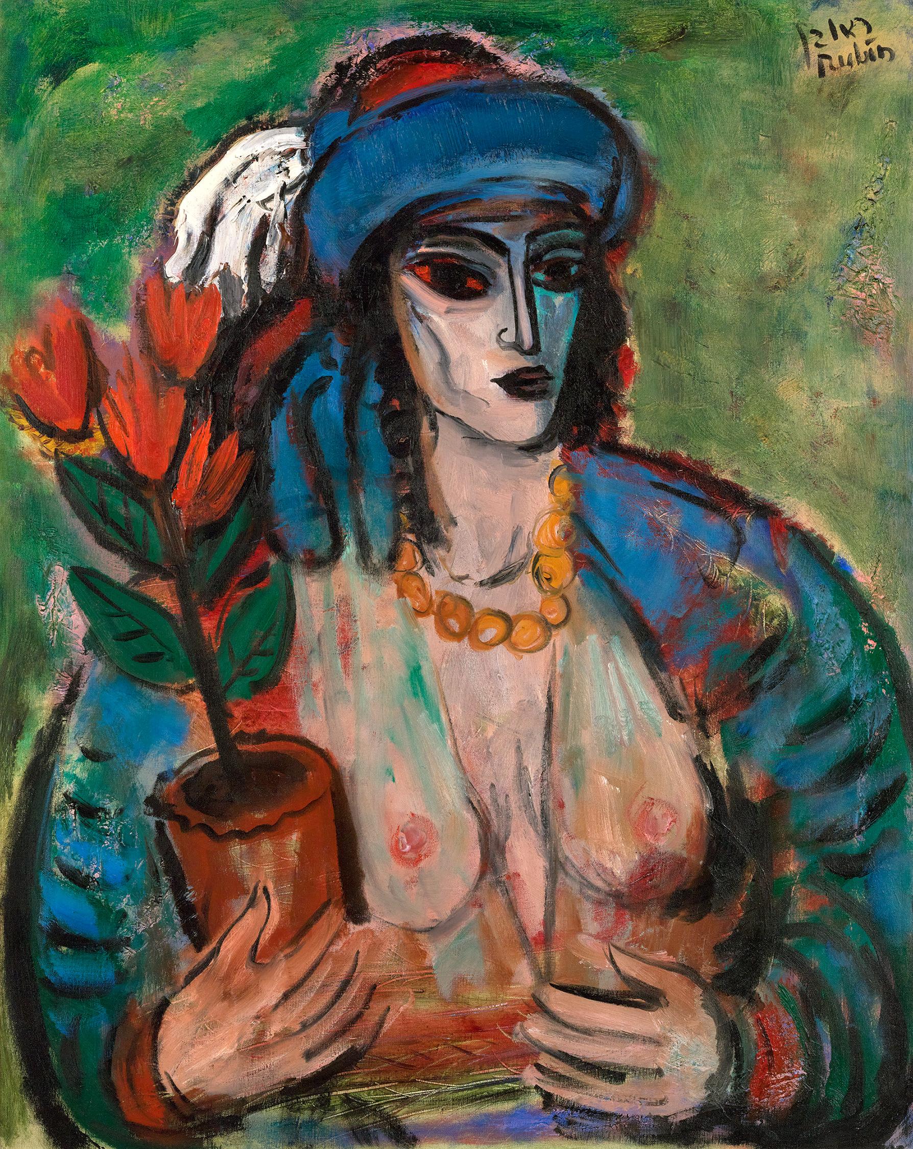 Reuven Rubin
Israélien  1893-1974

Orientala

Signé "Reuven Rubin"
Huile sur toile

Œuvre saisissante et unique, réalisée dans une palette de tons de bijoux à couper le souffle, Orientala de Rueven Rubin met en valeur le dynamisme artistique et le