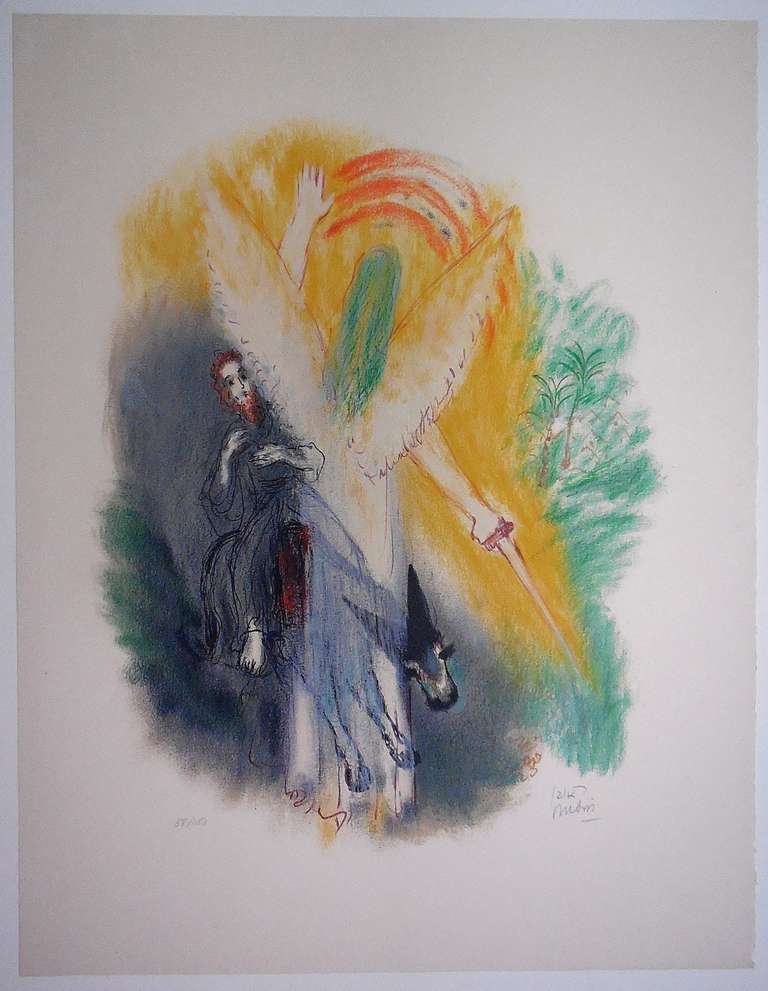 Litografia stampata da Mourlot Paris su carta Arches France. Edizione limitata a 150 esemplari. Firmato a matita.

Litografia a tema biblico realizzata da un maestro israeliano.
Reuven Rubin 1893 -1974 era un pittore israeliano di origine rumena e