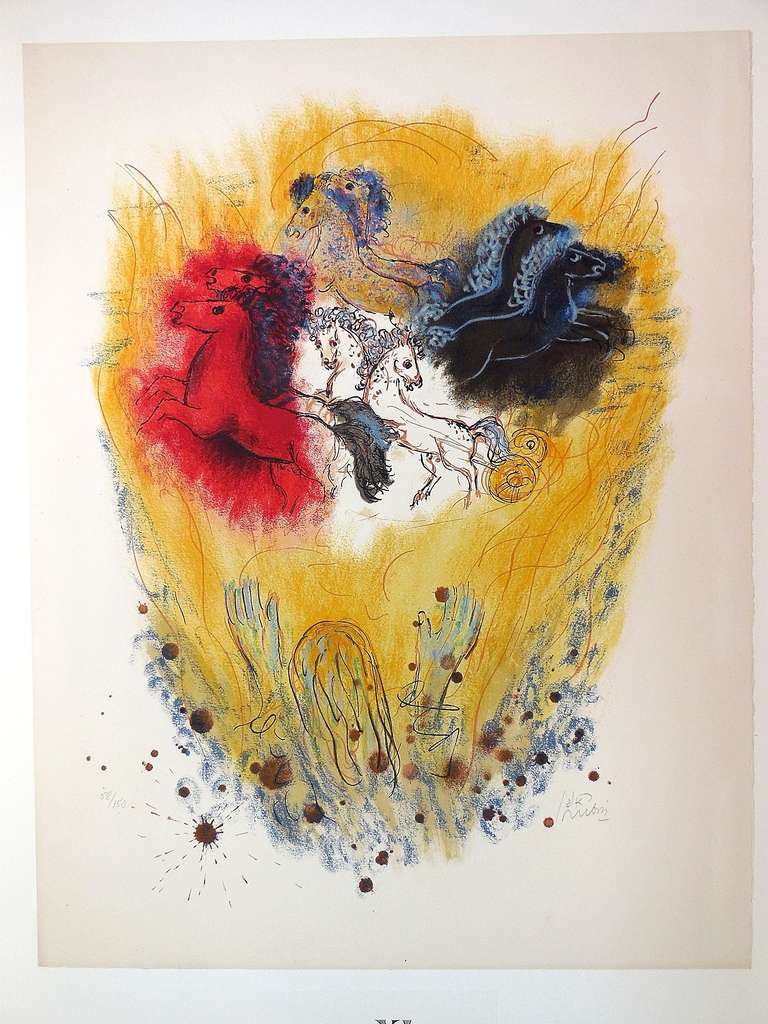 Bible Lithograph, Chariot of Elijah - Print by Reuven Rubin