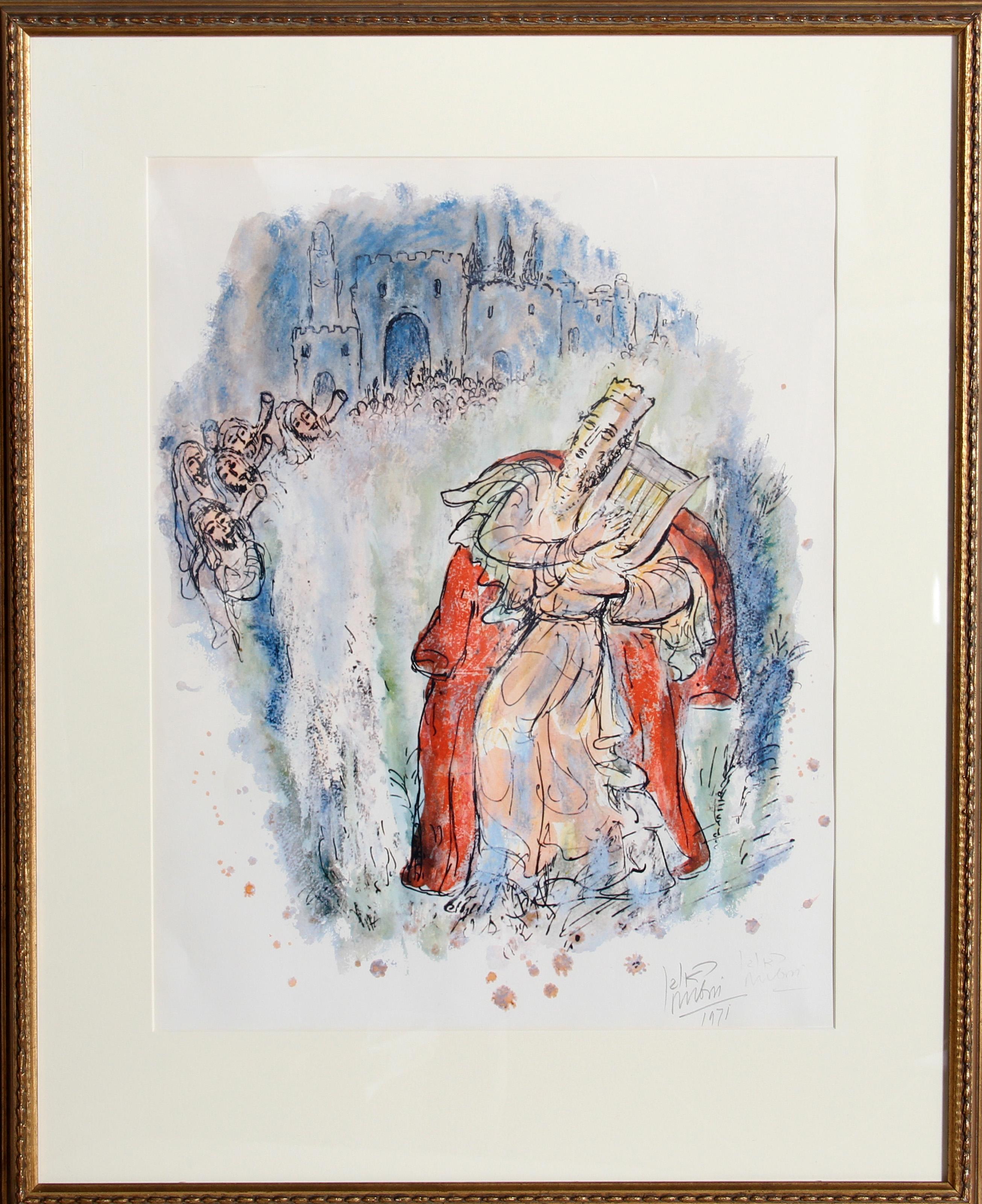 Reuven Rubin, Israeli (1893 - 1974) - King David, Year:  1971, Medium:  Poster, signed in pencil, Image Size:  22.5 x 17.5 inches, Frame Size:  32 x 26 inches 
