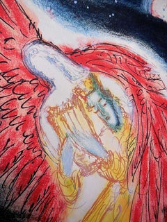 Large Israeli Bible Lithograph, King David by Reuven Rubin Hand Signed