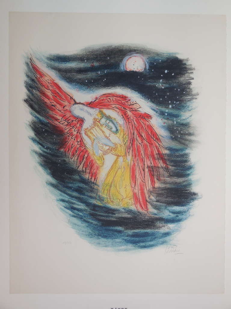 Large Israeli Bible Lithograph, King David by Reuven Rubin Hand Signed For Sale 4