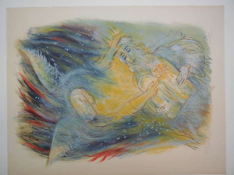 Large Israeli Lithograph Moses with the Ten Commandments Reuven Rubin Mourlot For Sale 3