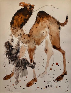 Litografia moderna israeliana Reuven Rubin Viste di Israel Judaica Cavaliere di cammello