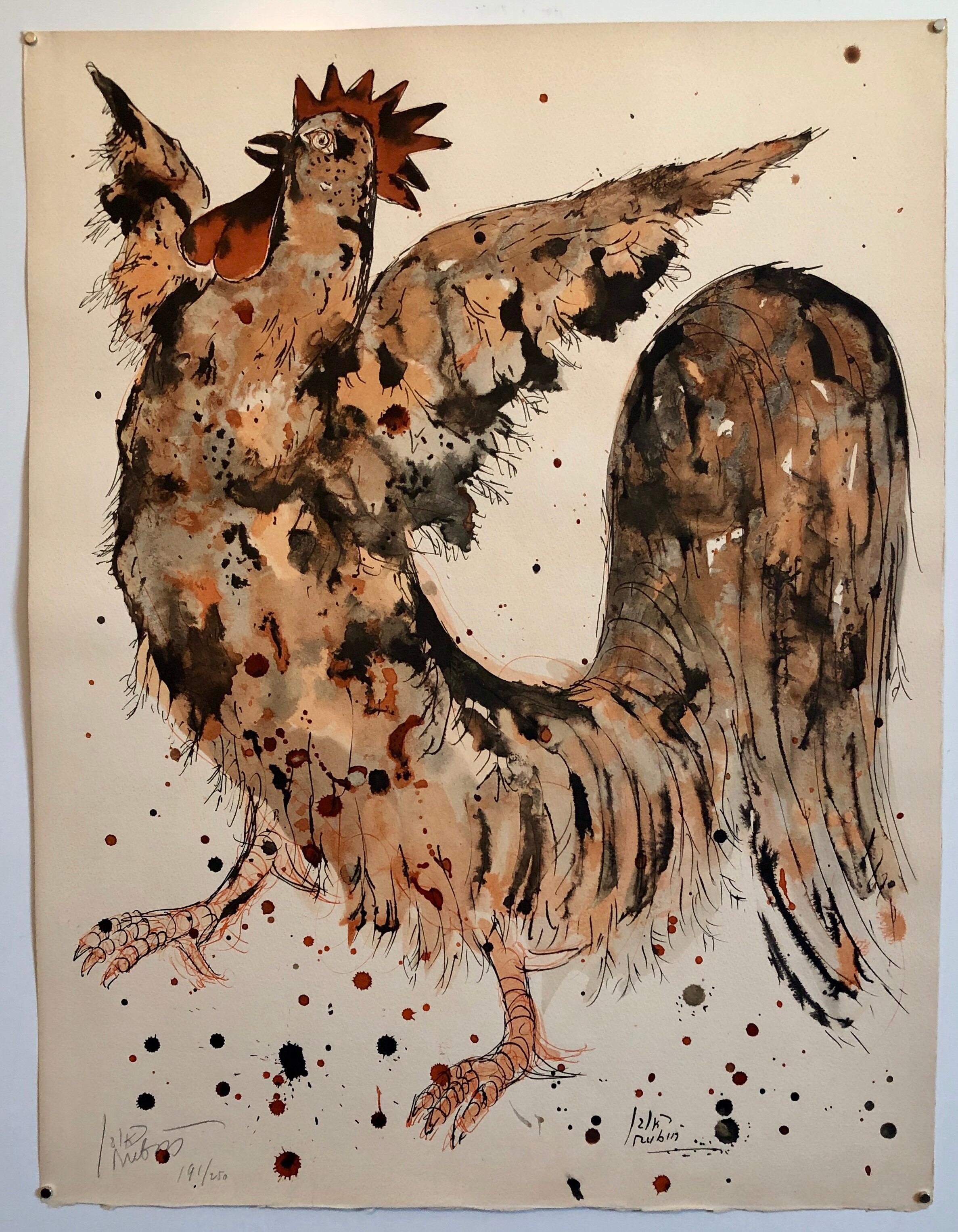 Moderne israelische Lithographie Reuven Rubin Ansichten eines Crowing Rooster aus Israel Judaica, Moderne im Angebot 6