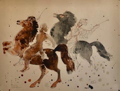 Litografia moderna israeliana Reuven Rubin Viste di Israel Judaica Cavalli, cavalieri