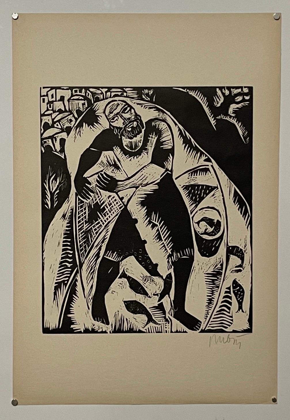 Rare 1923 Cubist Reuven Rubin Woodcut Woodblock Fisherman Print Israeli Judaica  en vente 2