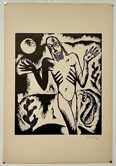 Raro grabado en madera cubista de 1923 de Reuven Rubin Grabado de cábala Judaica israelí