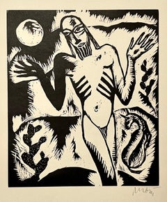 Rare 1923 Cubist Reuven Rubin Woodcut Woodblock Kabbalah Print Israeli Judaica