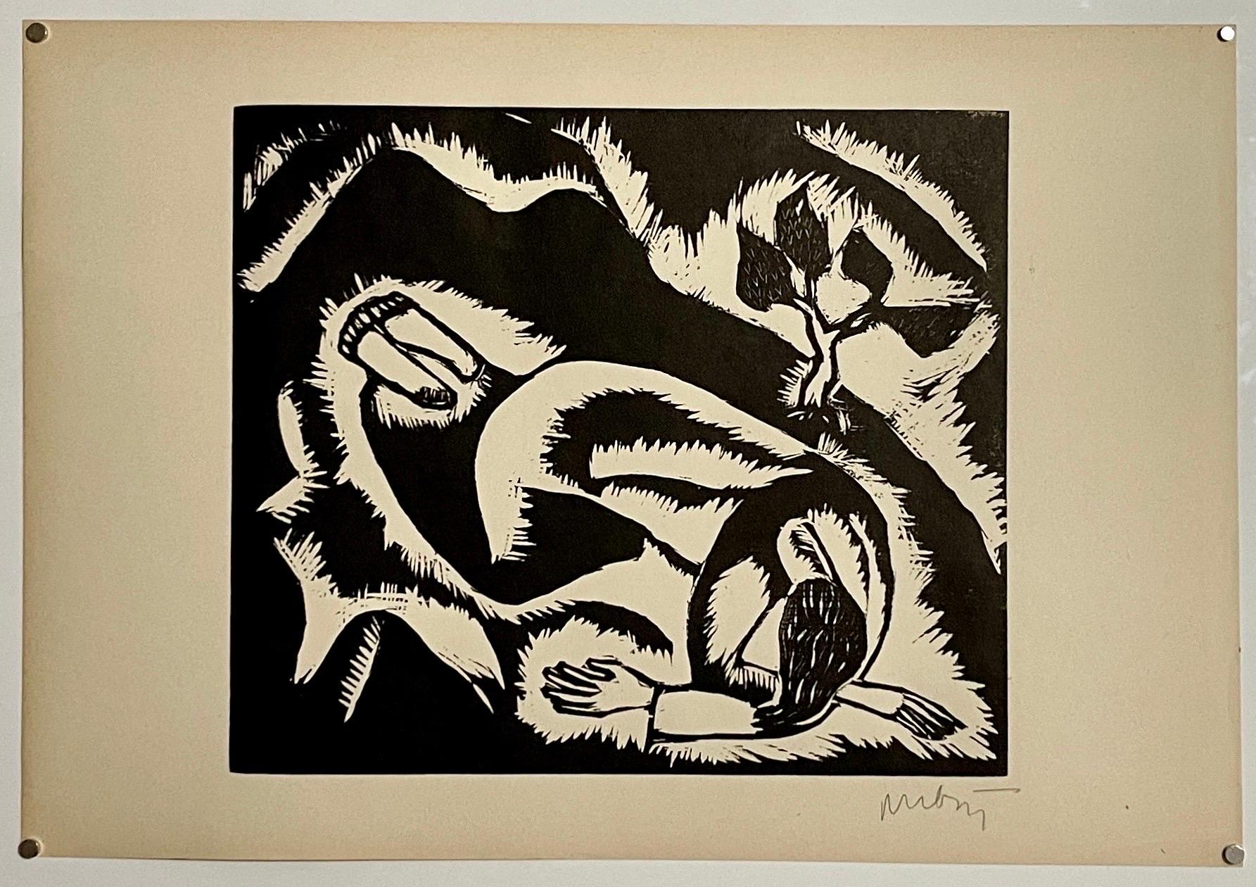 Rara xilografía cubista de 1923 de Reuven Rubin Judaica jasídica israelí en venta 1