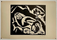 Rare 1923 Cubist Reuven Rubin Woodcut Woodblock Print Israeli Hasidic Judaica