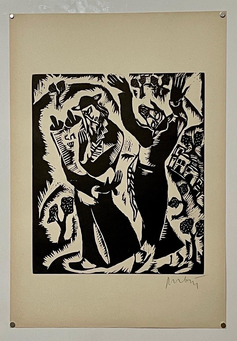 Rare 1923 Cubist Reuven Rubin Woodcut Woodblock Print Israeli Hasidic Judaica  For Sale 2