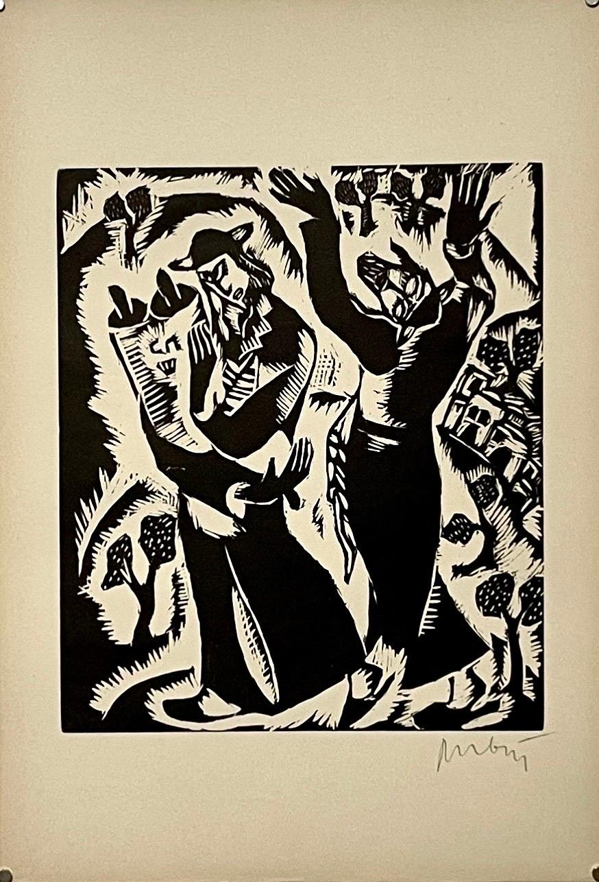 Rara xilografía cubista de 1923 de Reuven Rubin Judaica jasídica israelí en venta 1