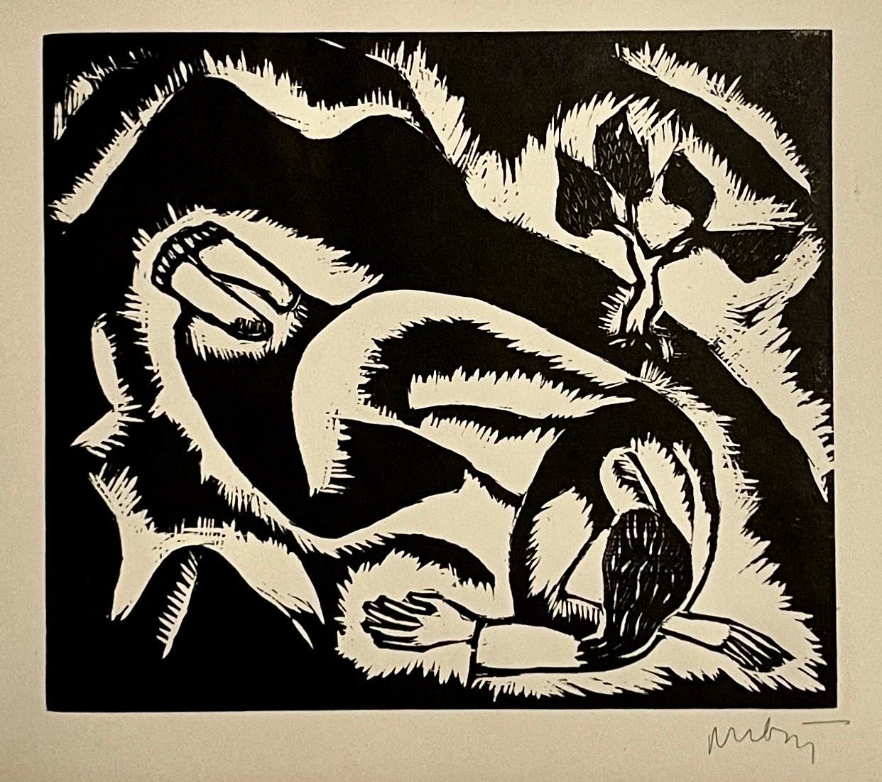 Rare 1923 Cubist Reuven Rubin Woodcut Woodblock Print Israeli Hasidic Judaica