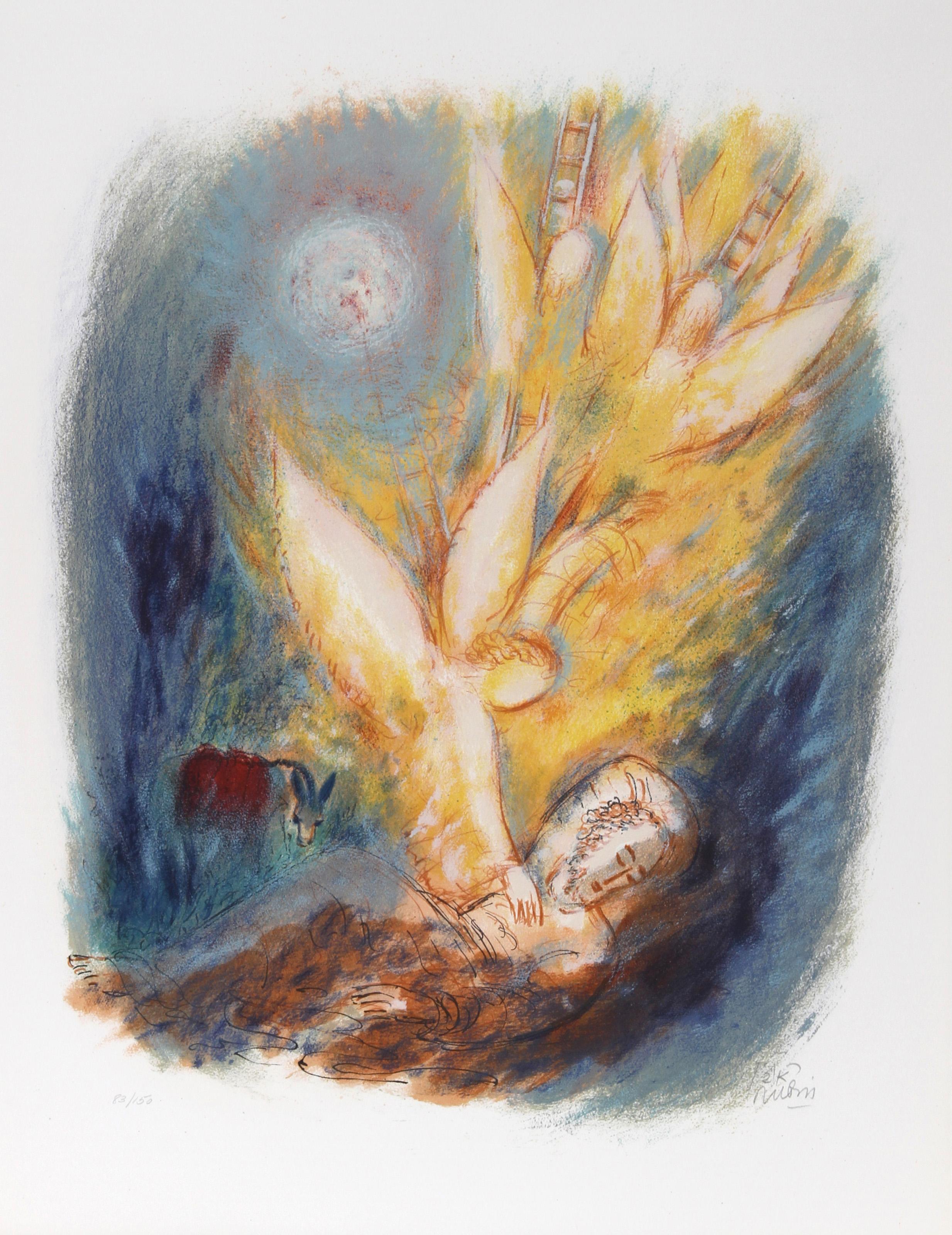 Reuven Rubin, israeliano (1893 - 1974) - V da Visioni della Bibbia, Anno:  1972, Medio:  Litografia, firmata e numerata a matita, Edizione:  83/150, Dimensioni immagine:  25 x 18 pollici, Dimensioni:  28 pollici x 22 pollici (71,12 cm x 55,88 cm) 