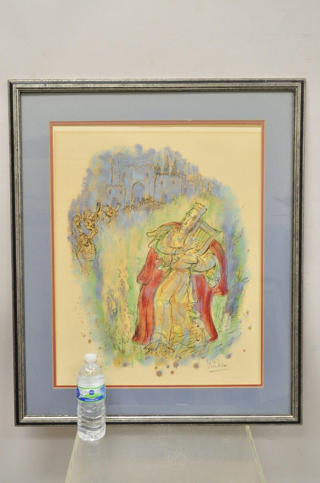 Reuven Rubin Story of David 1971 King David with Harp Signed and Numbered Lithograph Print. Item featured is pencil signed and numbered, original vintage artwork, artist Reuven Rubin (1893-1974), part of lithograph collection 