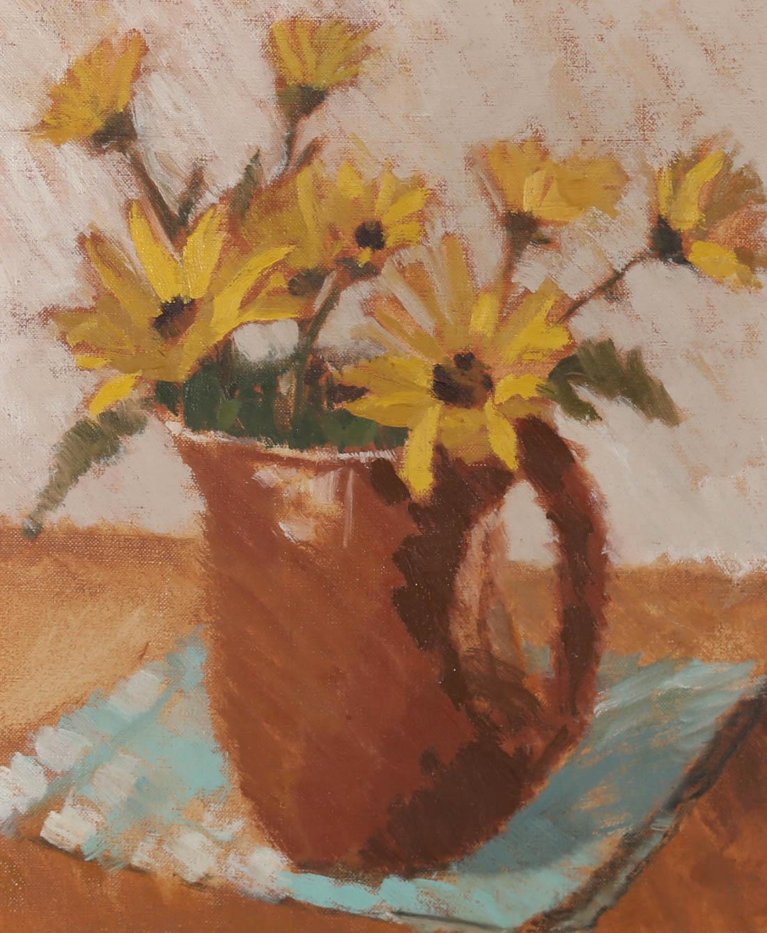 Rev. C. W. Hopkins  - Framed Mid 20th Century Oil, Still Life of Yellow Flowers For Sale 1
