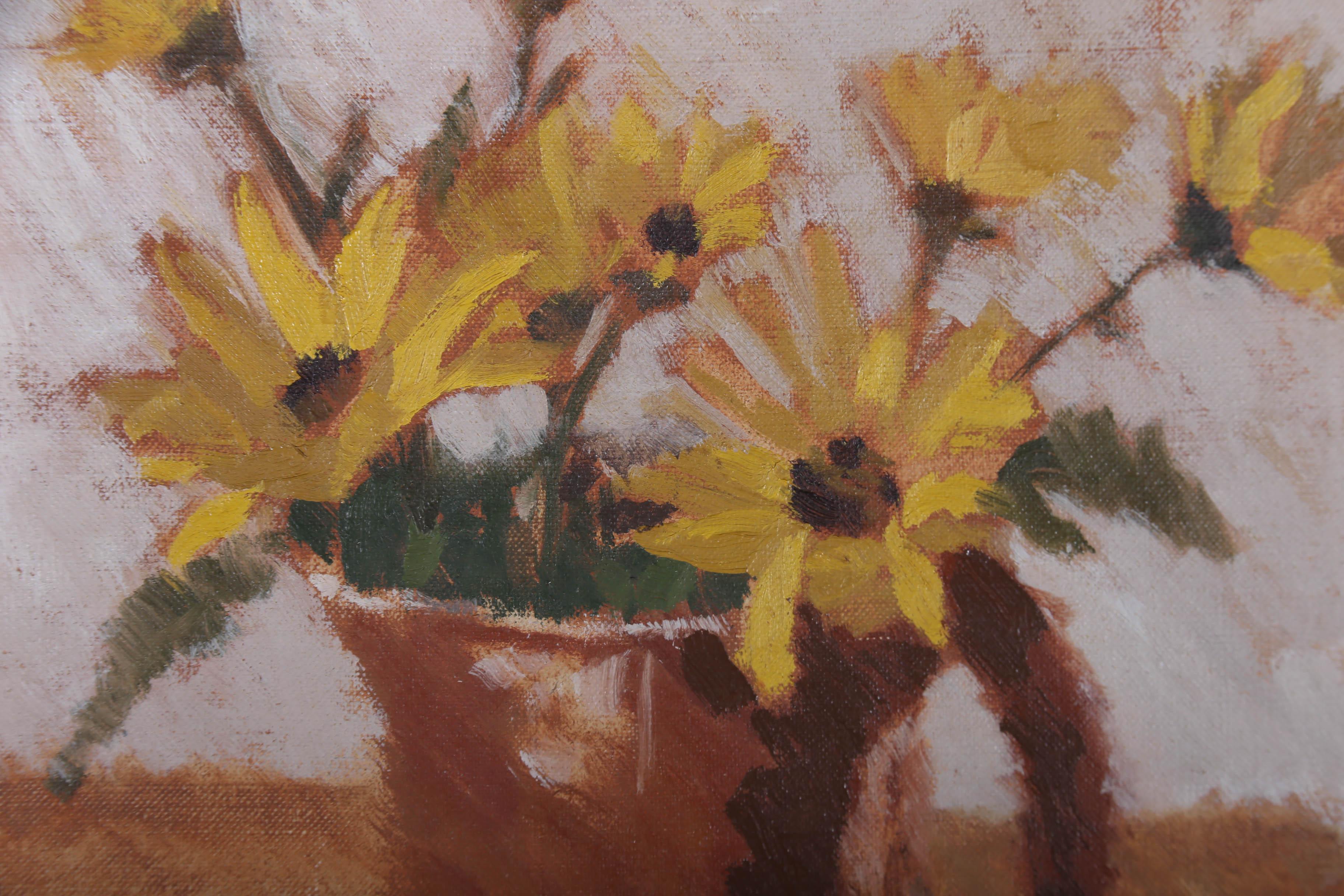 Rev. C. W. Hopkins  - Framed Mid 20th Century Oil, Still Life of Yellow Flowers For Sale 4