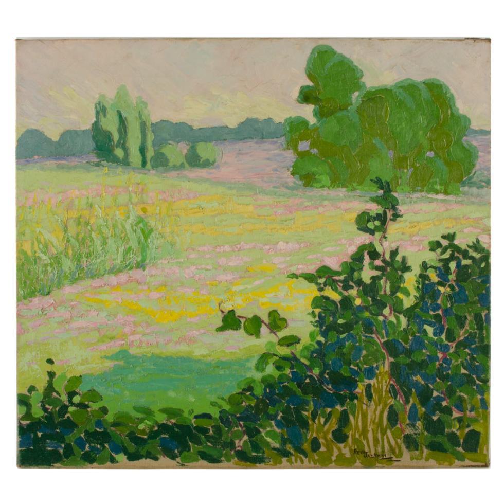 Reva Jackman ( Kansas, USA , b. 1892 - d. 1966) "A Fields View" Painting.  For Sale