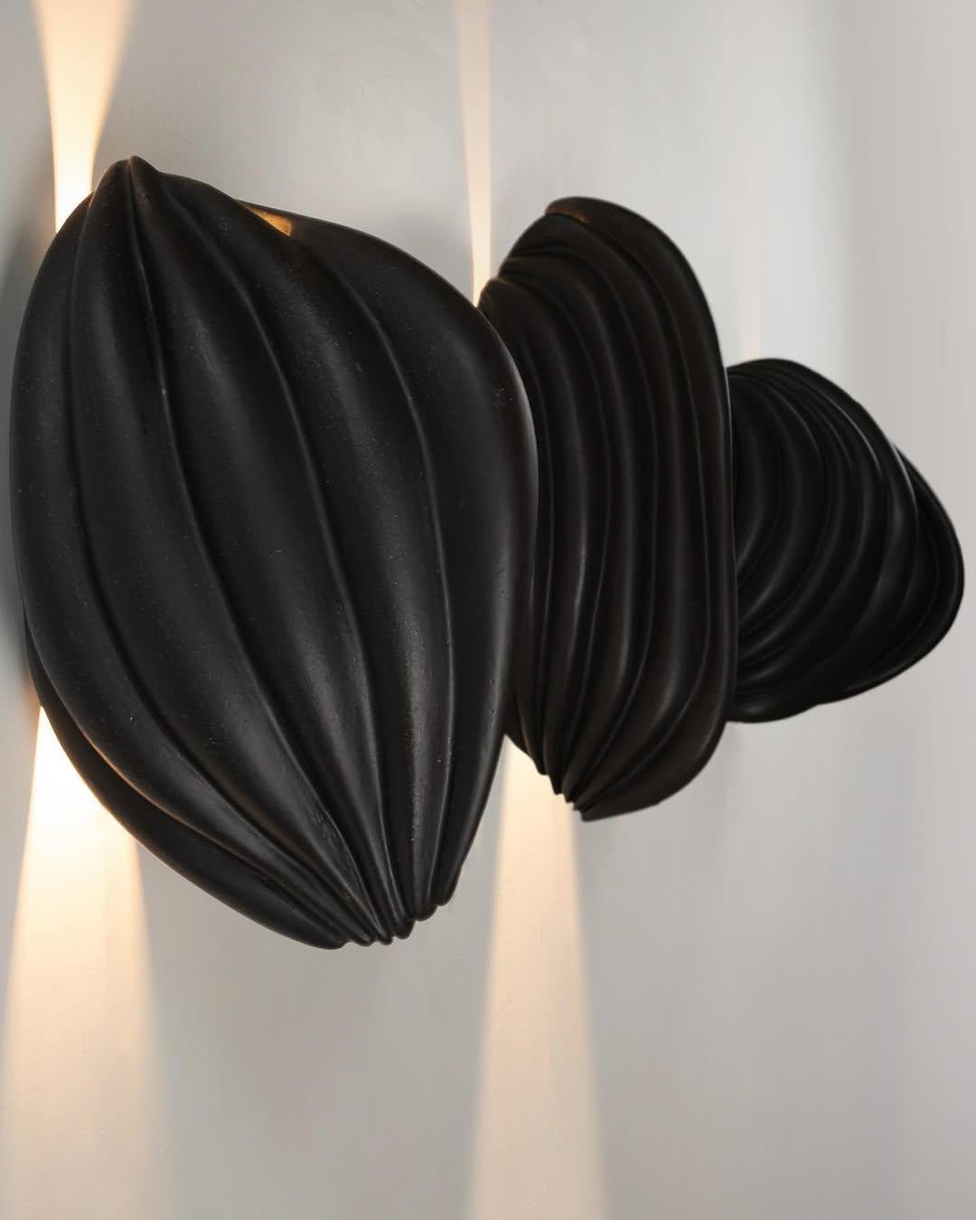 Matte Black Organic Contemporary Ceramic Wall Sconce by Elsa Foulon For Sale 9