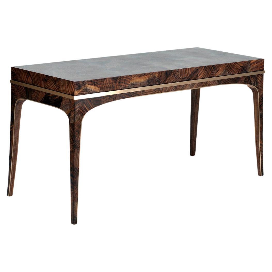 Woodwork Reve Desk in Mosaic Claro Walnut and Bronze by Newell Design Studio For Sale