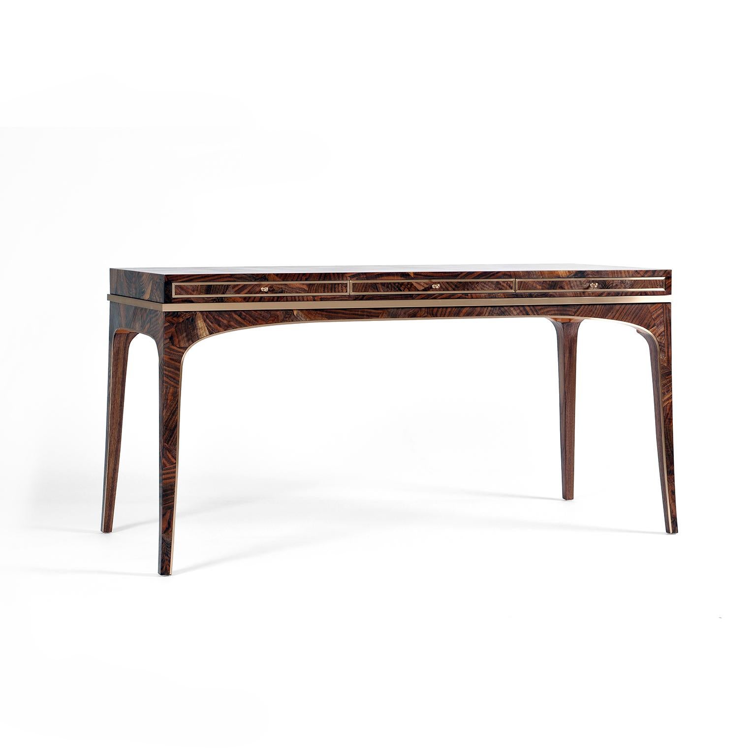 Reve Desk in Mosaic Claro Walnut and Bronze by Newell Design Studio In New Condition For Sale In Orange, CA