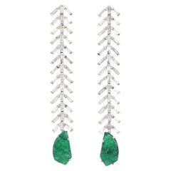 Reve Diamond and Carved Emerald Dangler Earrings