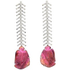 Reve Diamond and Carved Tourmaline Danglers
