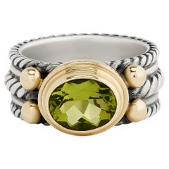 Reve Sterling Silver and 14 Karat Yellow Gold Peridot Wide Rope Ring