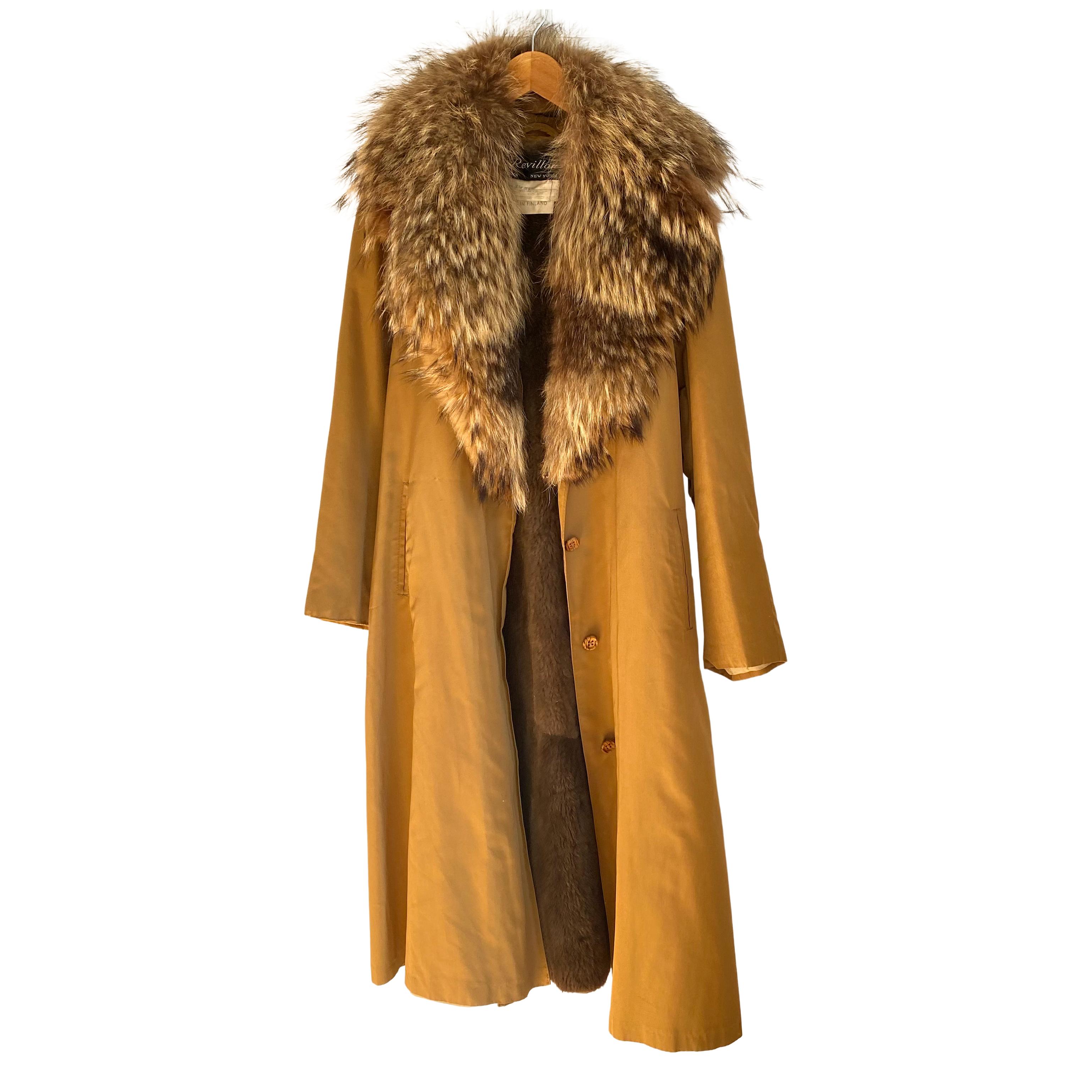 Reveillon Paris weather-proof Trench Coat detachable Fur Collar and Lining  For Sale at 1stDibs