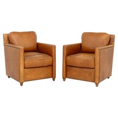 Revelation Tan Leather Club Chairs, Pair