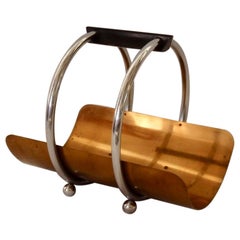 Revere Art Deco Machine Age Copper and Chrome Magazine Stand or Log Holder