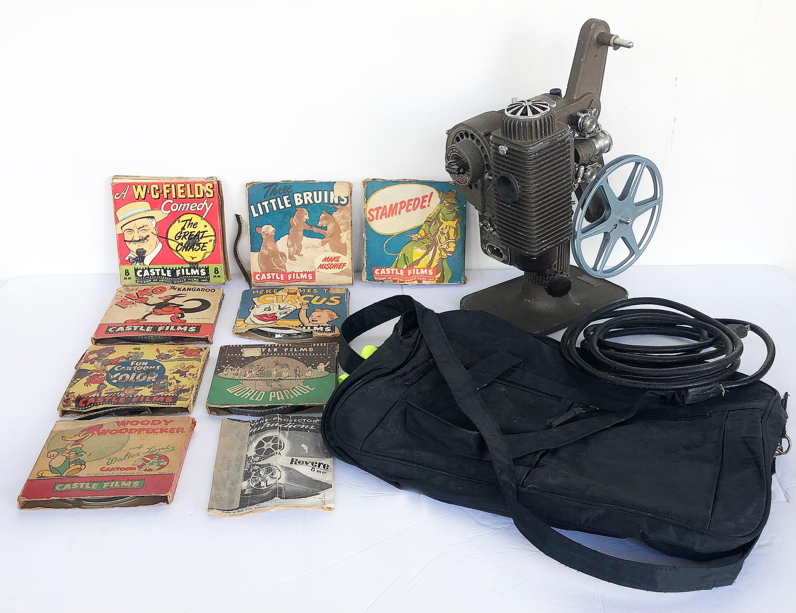 Metal Revere Camera Co. Model 85 Reel to Reel Projector with Movies