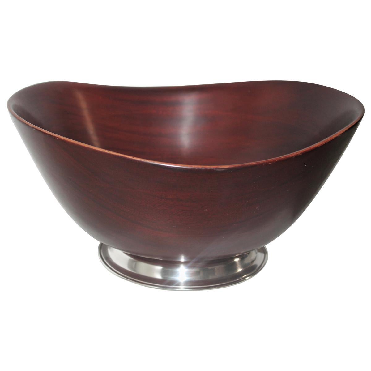 Revere Sterling Silver Mahogany Salad Bowl / Midcentury For Sale