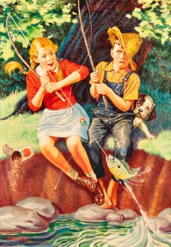 Vintage Kids Fishing