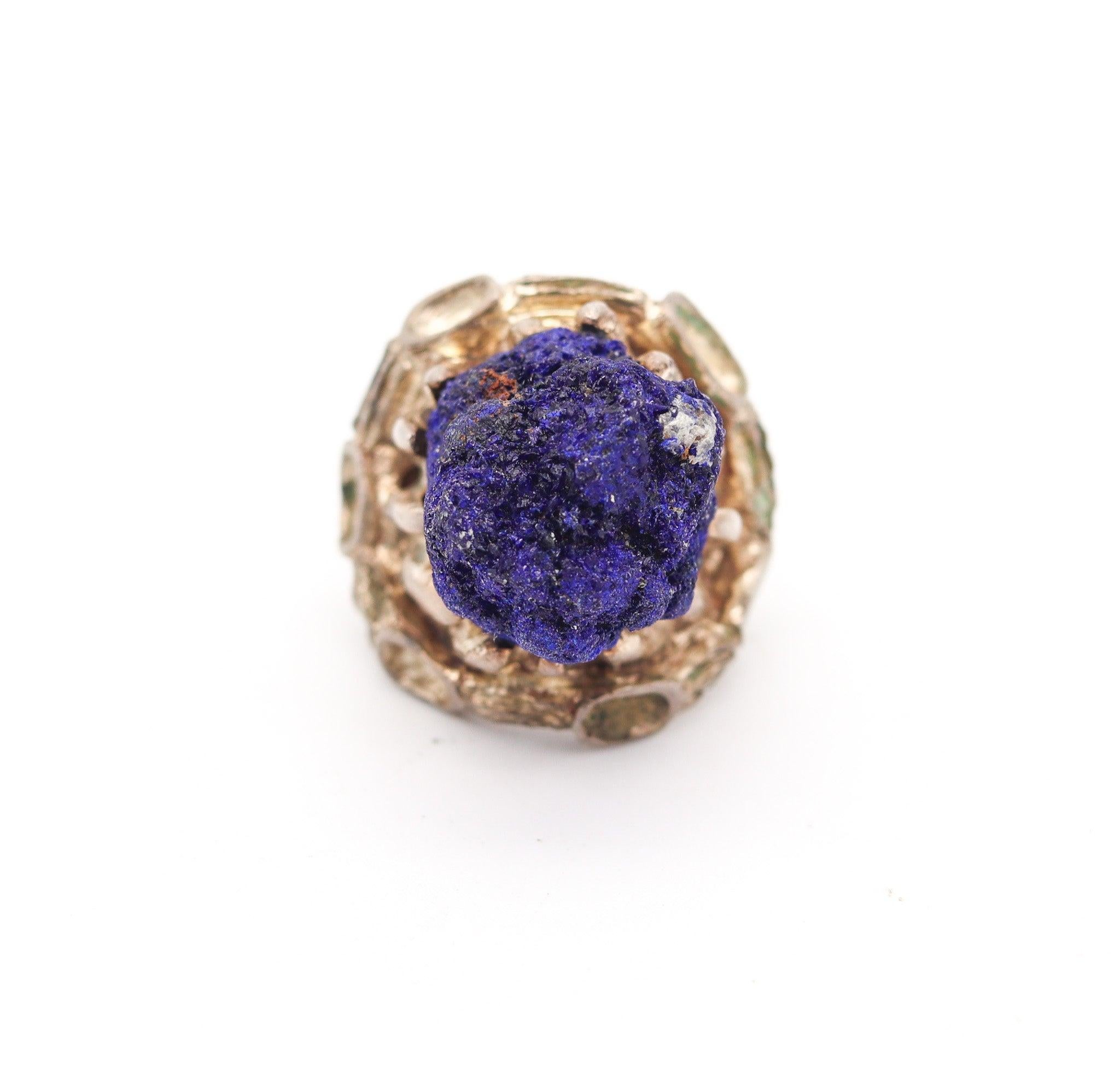 Modernist REVERIANO CASTILLO 1950 Post war Brutalist Cocktail Ring In .925 Sterling With For Sale